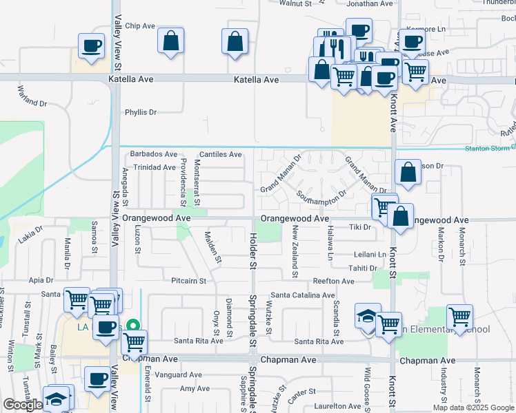 map of restaurants, bars, coffee shops, grocery stores, and more near 11456 Holder Street in Cypress