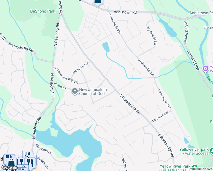 map of restaurants, bars, coffee shops, grocery stores, and more near 3116 Tidewater Court in Stone Mountain