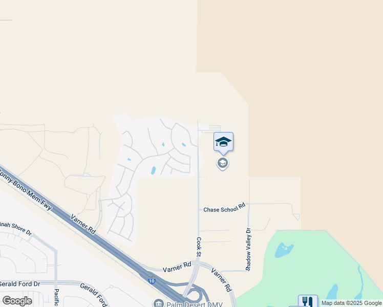 map of restaurants, bars, coffee shops, grocery stores, and more near 34878 Stage Drive in Thousand Palms