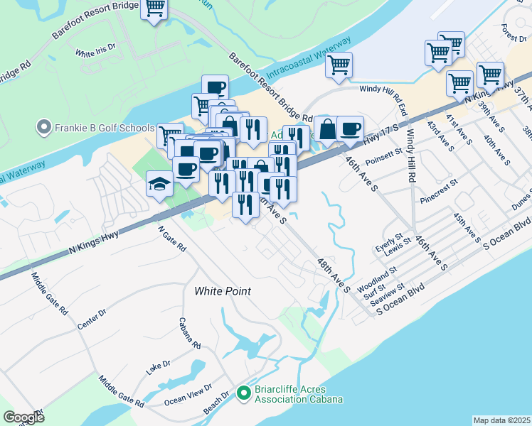 map of restaurants, bars, coffee shops, grocery stores, and more near 4809 North Market Street in North Myrtle Beach