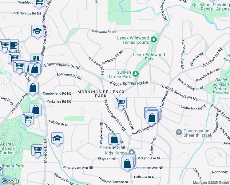 map of restaurants, bars, coffee shops, grocery stores, and more near 902 Cumberland Road Northeast in Atlanta