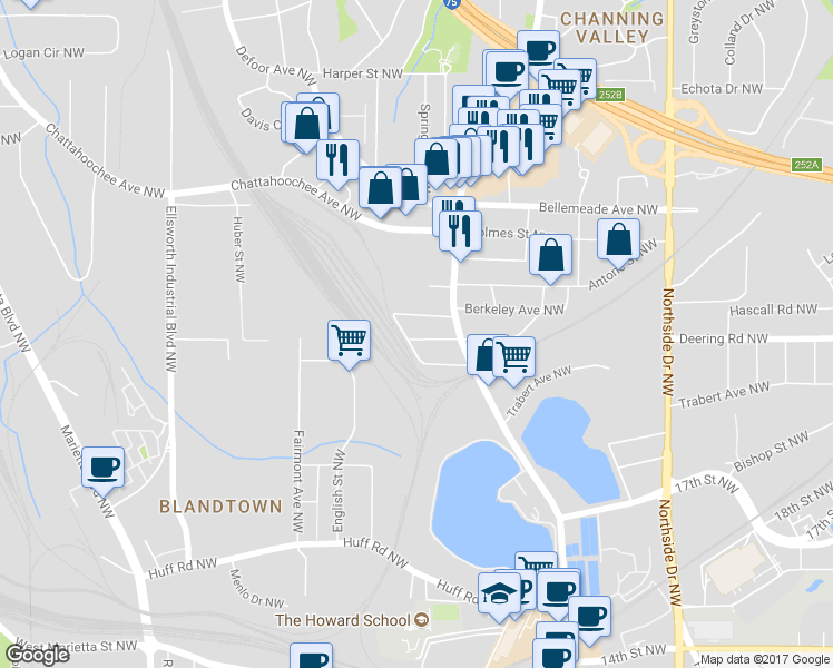 map of restaurants, bars, coffee shops, grocery stores, and more near 909 Morris Street Northwest in Atlanta