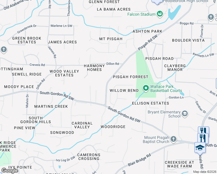map of restaurants, bars, coffee shops, grocery stores, and more near 6555 Pisgah Road Southwest in Austell