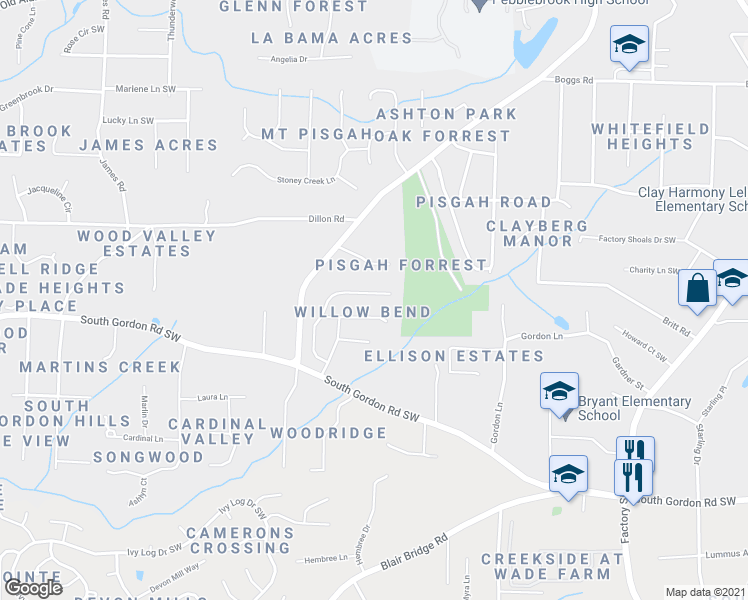 map of restaurants, bars, coffee shops, grocery stores, and more near 1011 Willow Crest Landing Southwest in Austell