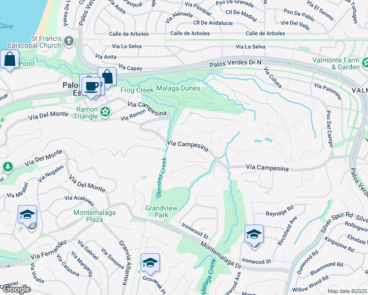 map of restaurants, bars, coffee shops, grocery stores, and more near 2812 Vía Campesina in Palos Verdes Estates