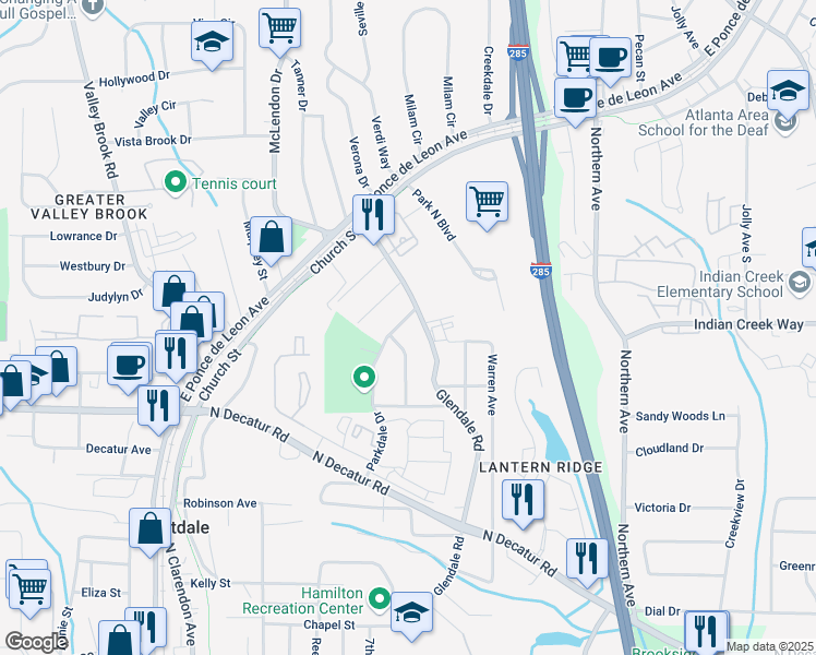 map of restaurants, bars, coffee shops, grocery stores, and more near 679 Parkdale Drive in Scottdale