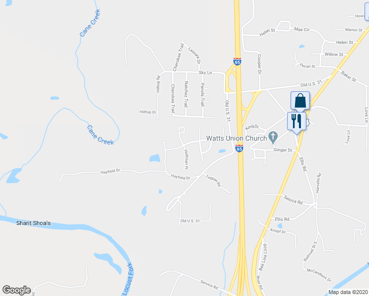 map of restaurants, bars, coffee shops, grocery stores, and more near Hoffman Place in Warrior