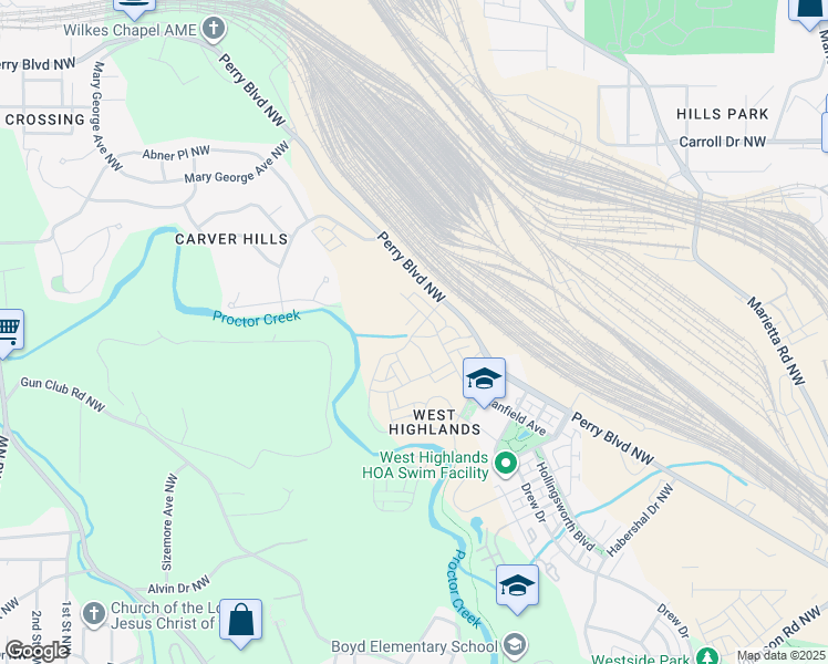 map of restaurants, bars, coffee shops, grocery stores, and more near 1954 Drew Drive in Atlanta