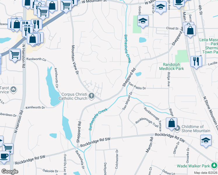 map of restaurants, bars, coffee shops, grocery stores, and more near 5231 Stone Trace in Stone Mountain