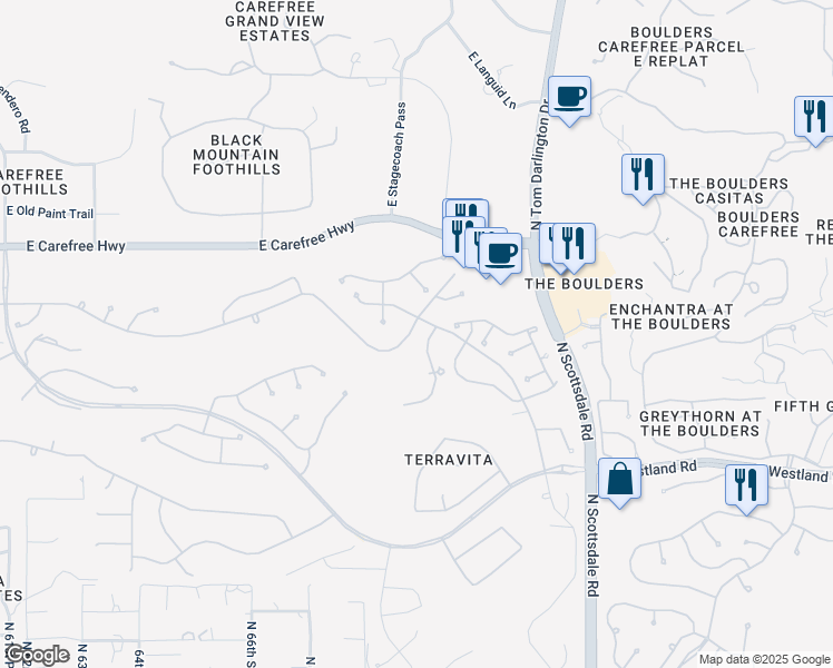 map of restaurants, bars, coffee shops, grocery stores, and more near 6868 East Amber Sun Drive in Scottsdale