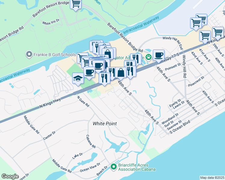 map of restaurants, bars, coffee shops, grocery stores, and more near 4903 Cinzia Lane in North Myrtle Beach