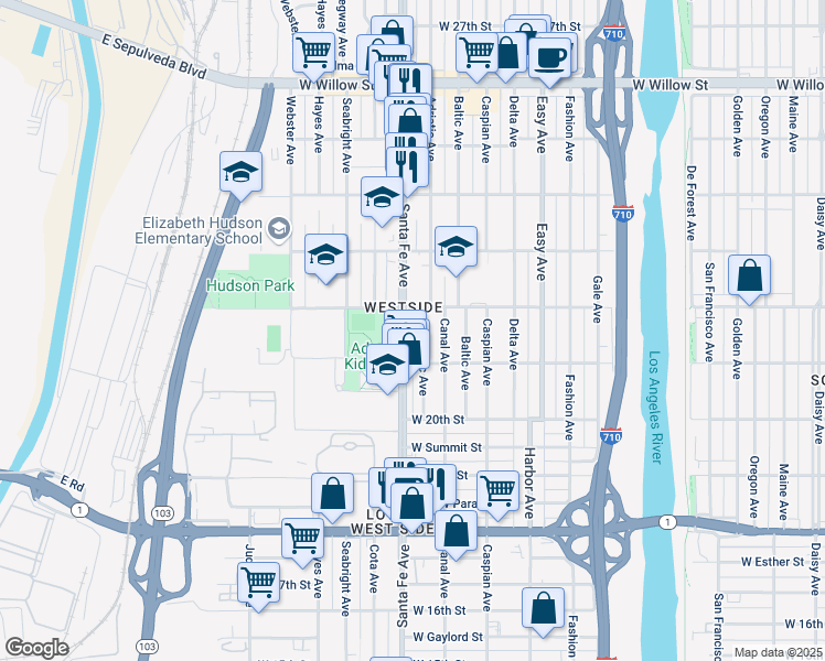 map of restaurants, bars, coffee shops, grocery stores, and more near in Long Beach
