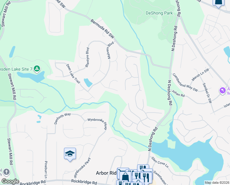 map of restaurants, bars, coffee shops, grocery stores, and more near 6937 Springbank Way in Stone Mountain