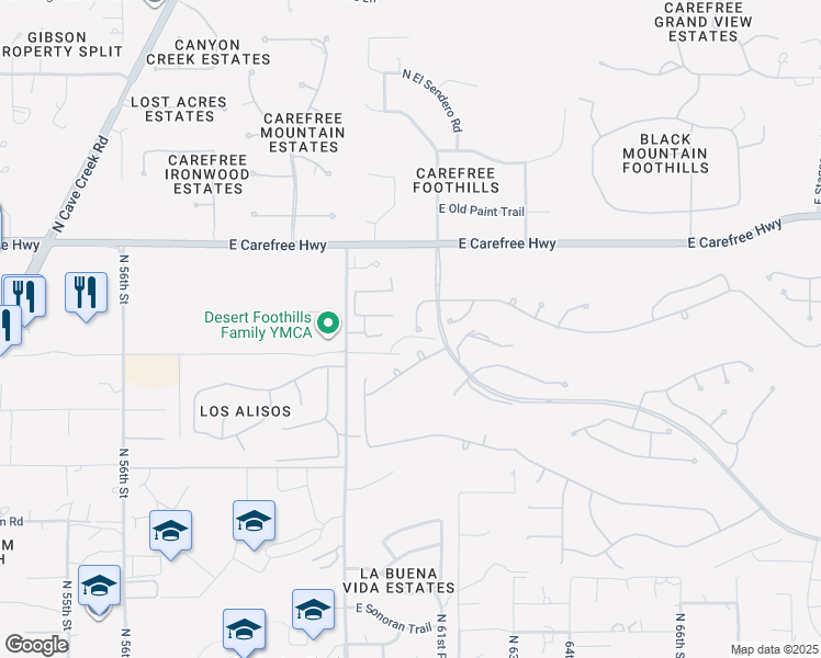 map of restaurants, bars, coffee shops, grocery stores, and more near 34320 North 61st Place in Scottsdale