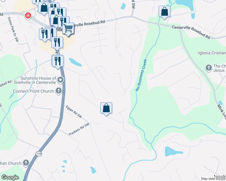 map of restaurants, bars, coffee shops, grocery stores, and more near 4322 Trillium Wood Trail Southwest in Snellville