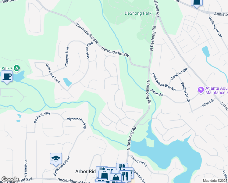 map of restaurants, bars, coffee shops, grocery stores, and more near 6939 Waters Edge Drive in Stone Mountain