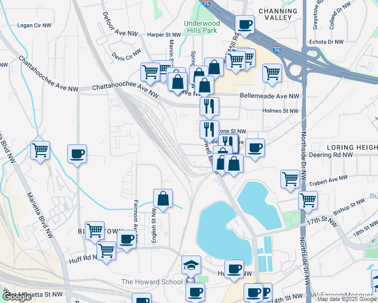 map of restaurants, bars, coffee shops, grocery stores, and more near 909 Morris Street Northwest in Atlanta