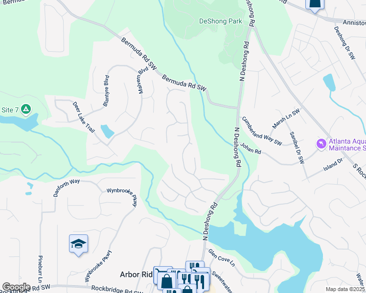 map of restaurants, bars, coffee shops, grocery stores, and more near 6939 Waters Edge Drive in Stone Mountain