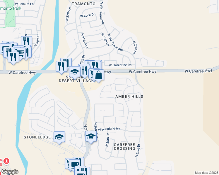 map of restaurants, bars, coffee shops, grocery stores, and more near 2517 West Barbie Lane in Phoenix