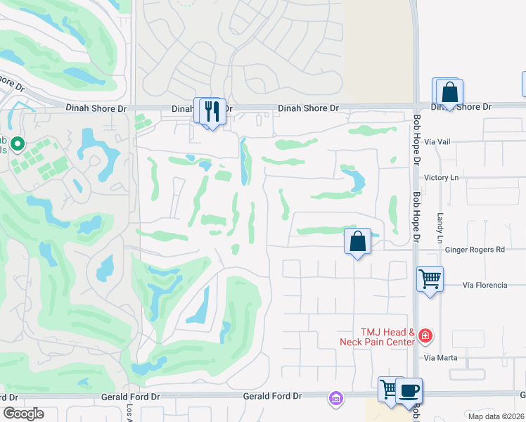 map of restaurants, bars, coffee shops, grocery stores, and more near 36 Colonial Drive in Rancho Mirage