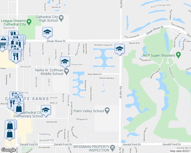 map of restaurants, bars, coffee shops, grocery stores, and more near 69749 Camino Pacifico in Rancho Mirage