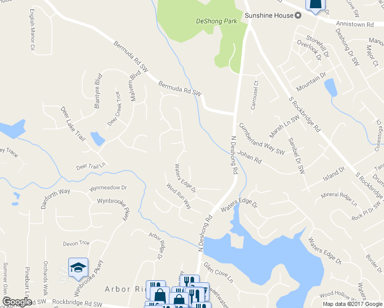 map of restaurants, bars, coffee shops, grocery stores, and more near 7008 Eagle Watch Court in Stone Mountain