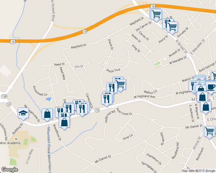 map of restaurants, bars, coffee shops, grocery stores, and more near 796 Ridge Road in Monroe