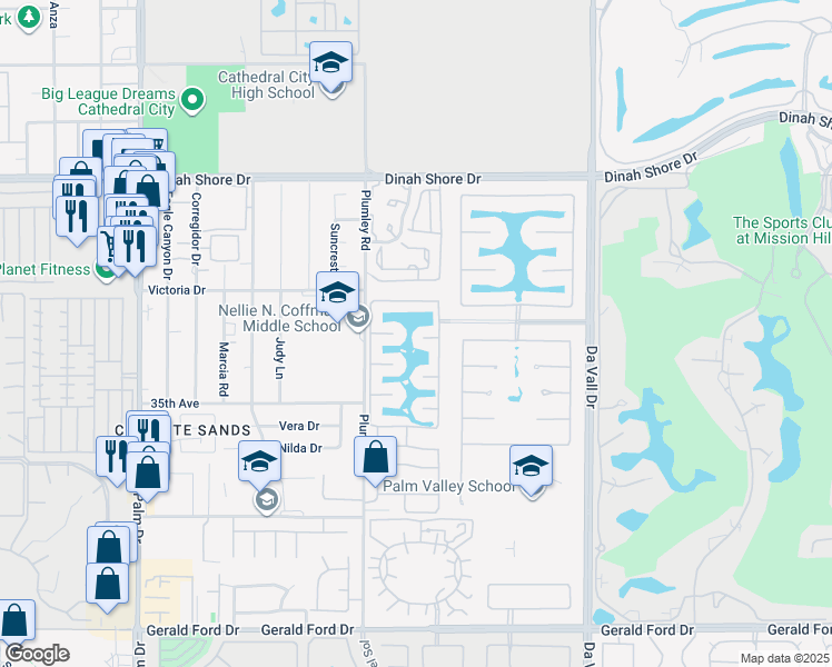 map of restaurants, bars, coffee shops, grocery stores, and more near 6 Cedar Lake Court in Rancho Mirage