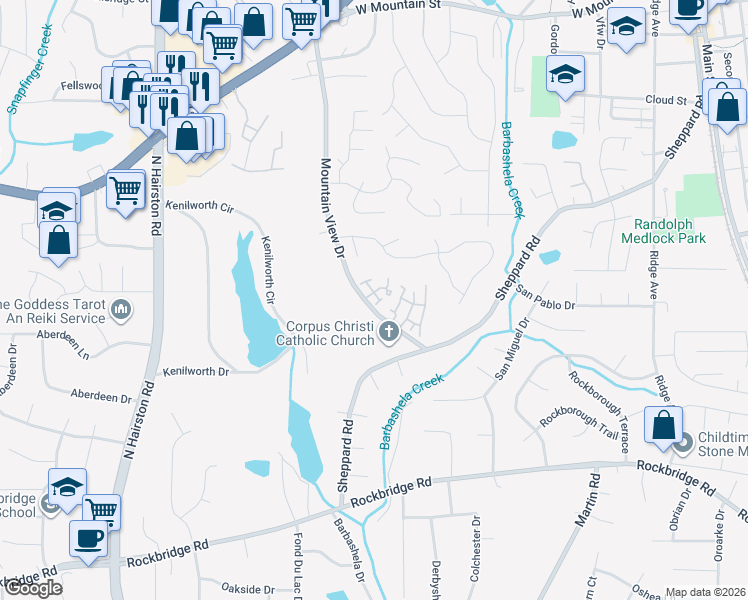 map of restaurants, bars, coffee shops, grocery stores, and more near 703 Garden View Drive in Stone Mountain