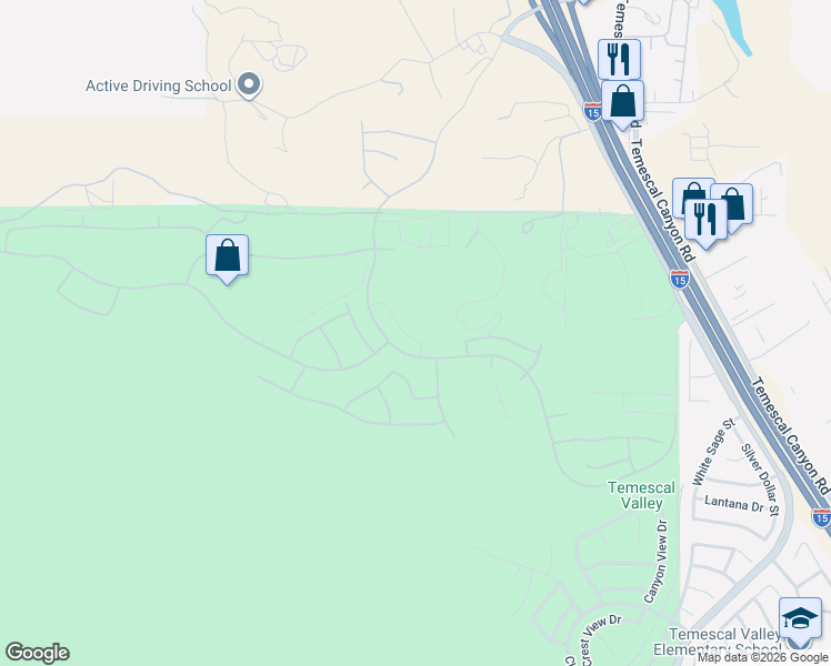 map of restaurants, bars, coffee shops, grocery stores, and more near 22264 Silverpointe Loop in Corona