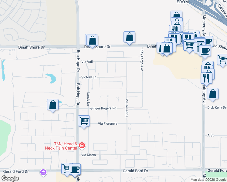 map of restaurants, bars, coffee shops, grocery stores, and more near 15 Via Montagna in Rancho Mirage