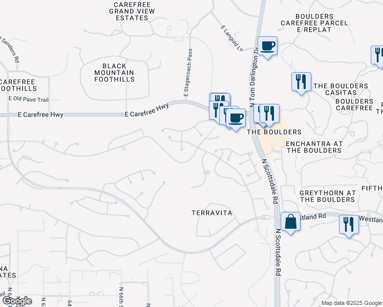 map of restaurants, bars, coffee shops, grocery stores, and more near 6868 East Amber Sun Drive in Scottsdale