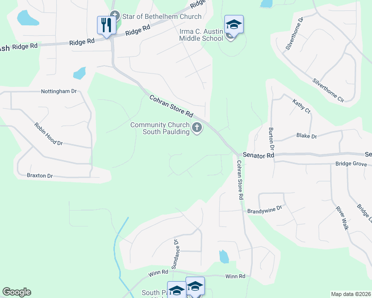 map of restaurants, bars, coffee shops, grocery stores, and more near 483 Hale Haven Drive in Douglasville