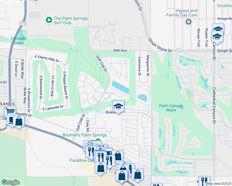 map of restaurants, bars, coffee shops, grocery stores, and more near 40 Portola Drive in Palm Springs