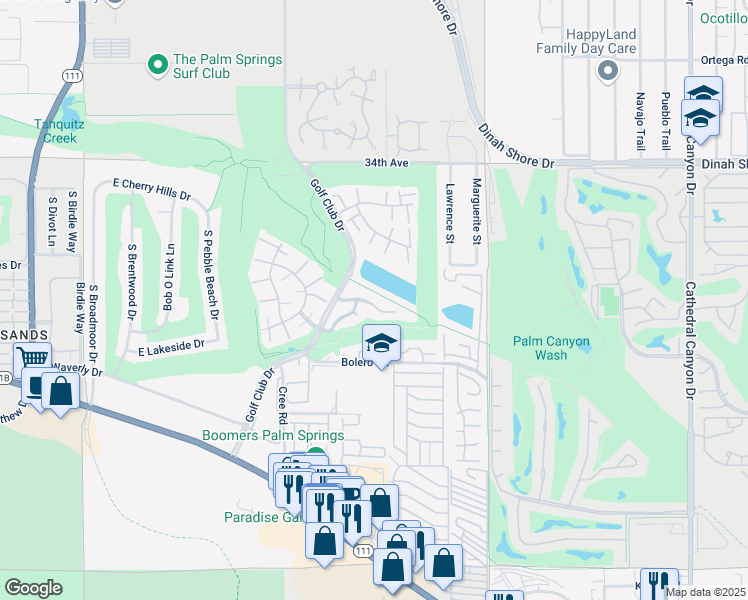 map of restaurants, bars, coffee shops, grocery stores, and more near 49 Portola Drive in Palm Springs