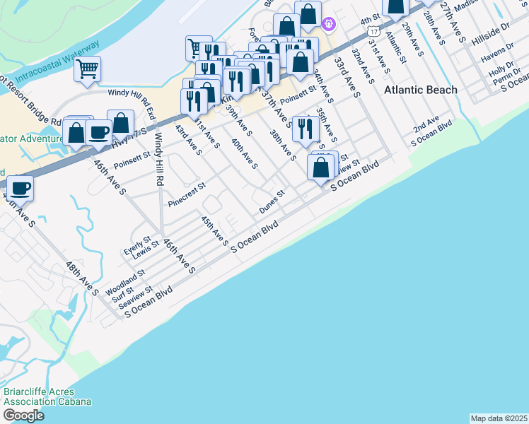 map of restaurants, bars, coffee shops, grocery stores, and more near 4200 Seaview Street in North Myrtle Beach
