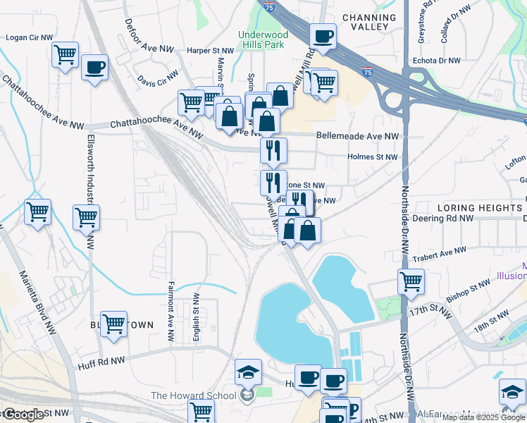map of restaurants, bars, coffee shops, grocery stores, and more near 889 Morris Street Northwest in Atlanta
