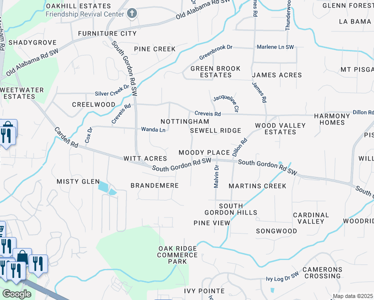 map of restaurants, bars, coffee shops, grocery stores, and more near 6470 Sherwood Trail in Austell