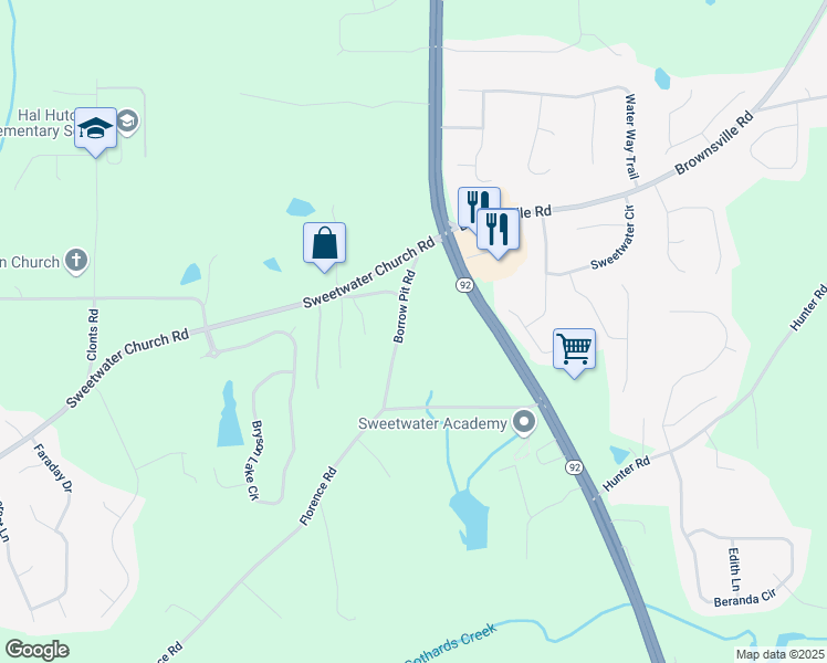 map of restaurants, bars, coffee shops, grocery stores, and more near 0 Borrow Pit Road in Douglasville