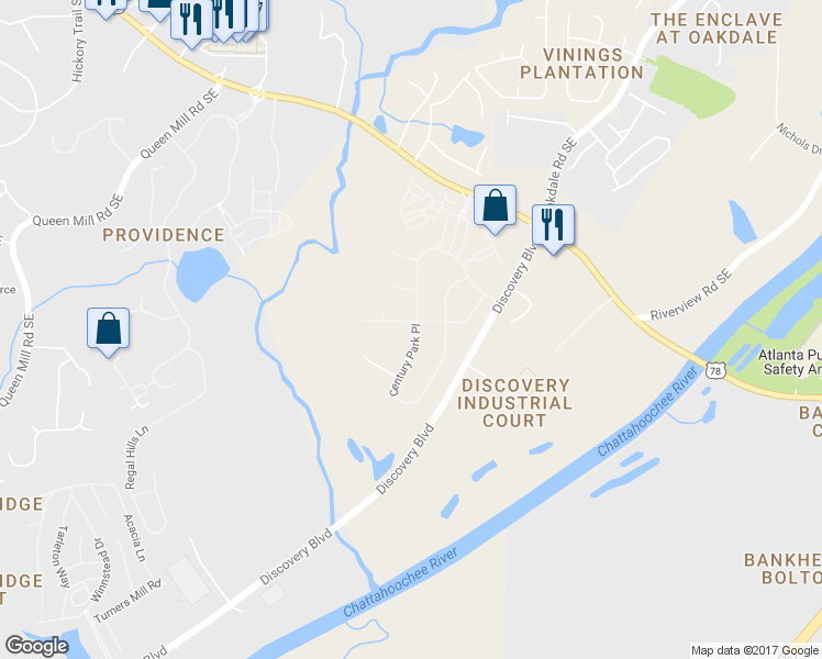 map of restaurants, bars, coffee shops, grocery stores, and more near 1244 Celebration Way Southeast in Mableton