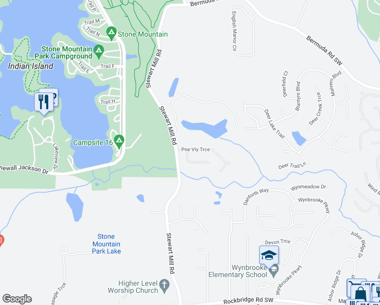 map of restaurants, bars, coffee shops, grocery stores, and more near 787 Pine Bark Road in Stone Mountain