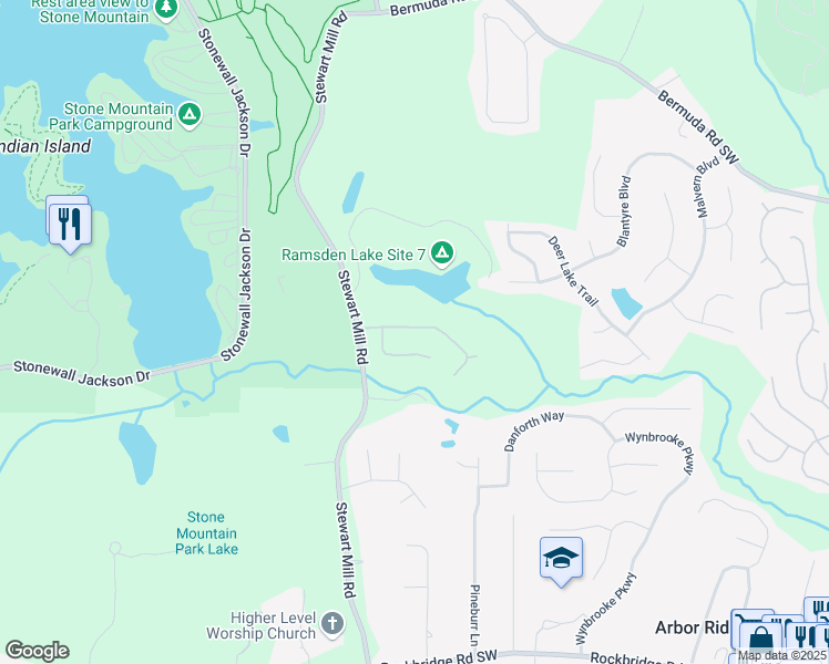 map of restaurants, bars, coffee shops, grocery stores, and more near 6665 Pine Valley Trace in Stone Mountain
