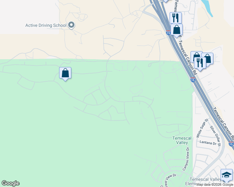 map of restaurants, bars, coffee shops, grocery stores, and more near 22264 Silverpointe Loop in Corona