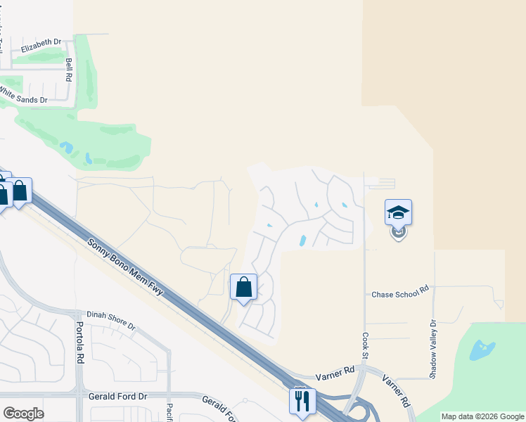 map of restaurants, bars, coffee shops, grocery stores, and more near 74631 Mexicali Rose in Thousand Palms