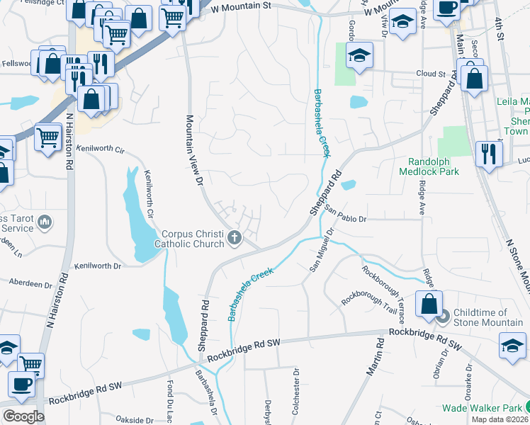 map of restaurants, bars, coffee shops, grocery stores, and more near 5231 Stone Trace in Stone Mountain