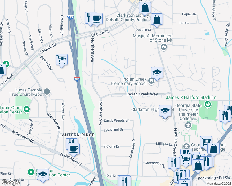 map of restaurants, bars, coffee shops, grocery stores, and more near 649 Northern Avenue in Clarkston