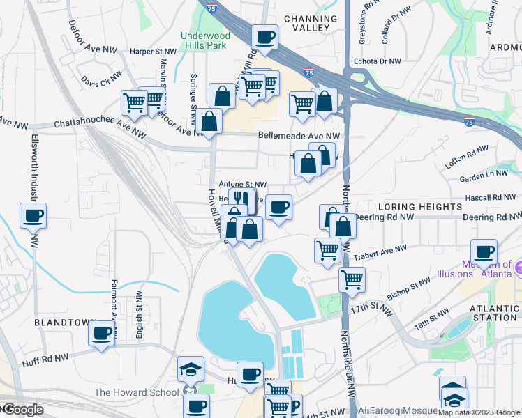 map of restaurants, bars, coffee shops, grocery stores, and more near 730 Berkeley Avenue Northwest in Atlanta