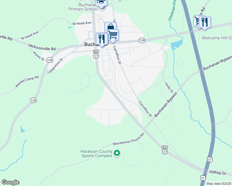 map of restaurants, bars, coffee shops, grocery stores, and more near 3371 U.S. 27 in Carrollton