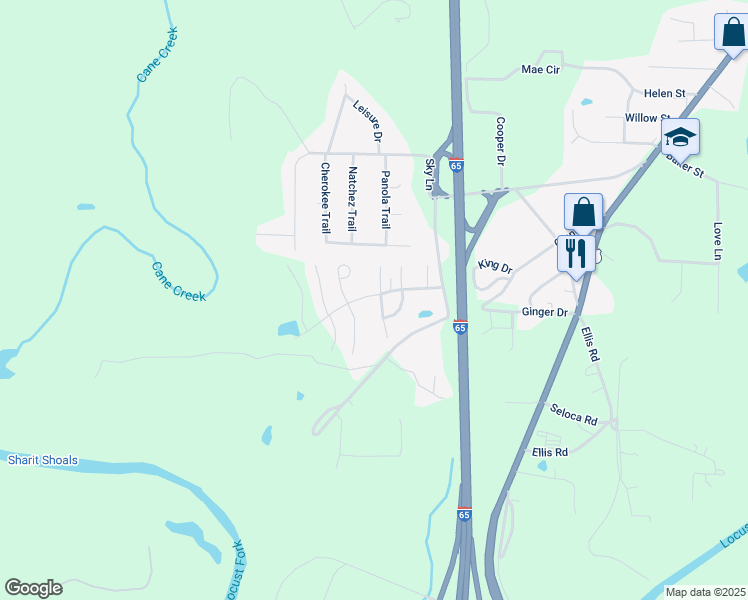 map of restaurants, bars, coffee shops, grocery stores, and more near 9266 Radford Place in Warrior