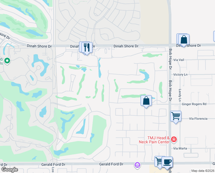 map of restaurants, bars, coffee shops, grocery stores, and more near 36 Colonial Drive in Rancho Mirage